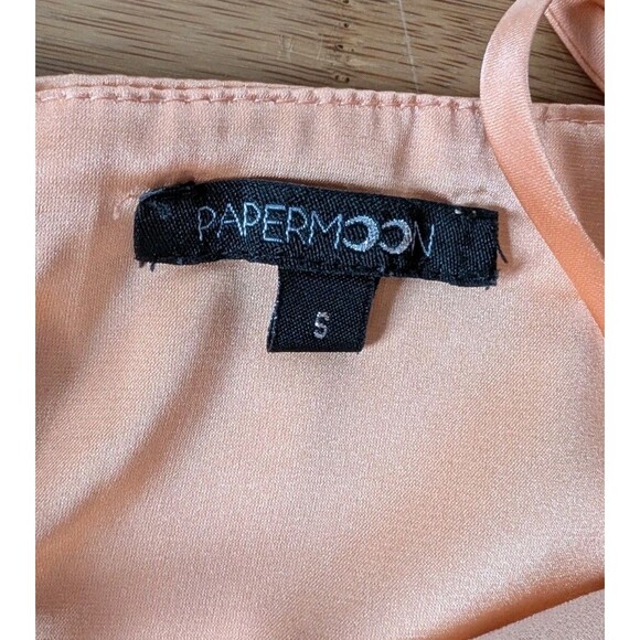 Papermoon Sz S Satin Mini Slip Dress Orange Peach Strappy Open Back Y2K Scoop - Picture 8 of 10